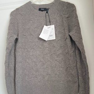NWT $355 Theory 100% Cashmere Sweater Twisted Textured Knit Warm Heather Grey S